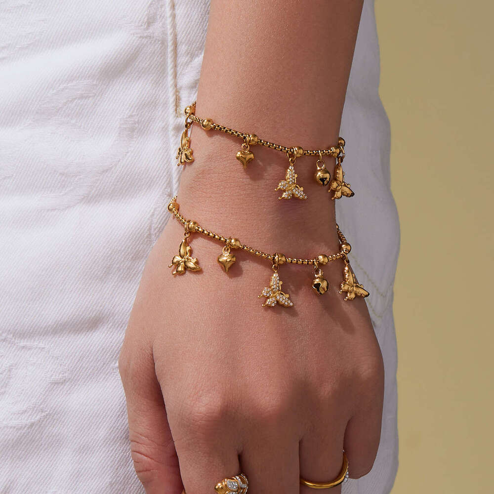 3D Butterfly Multi-heart Bead Chain Necklace Bracelet Stainless Steel Niche Design New Jewelry Set