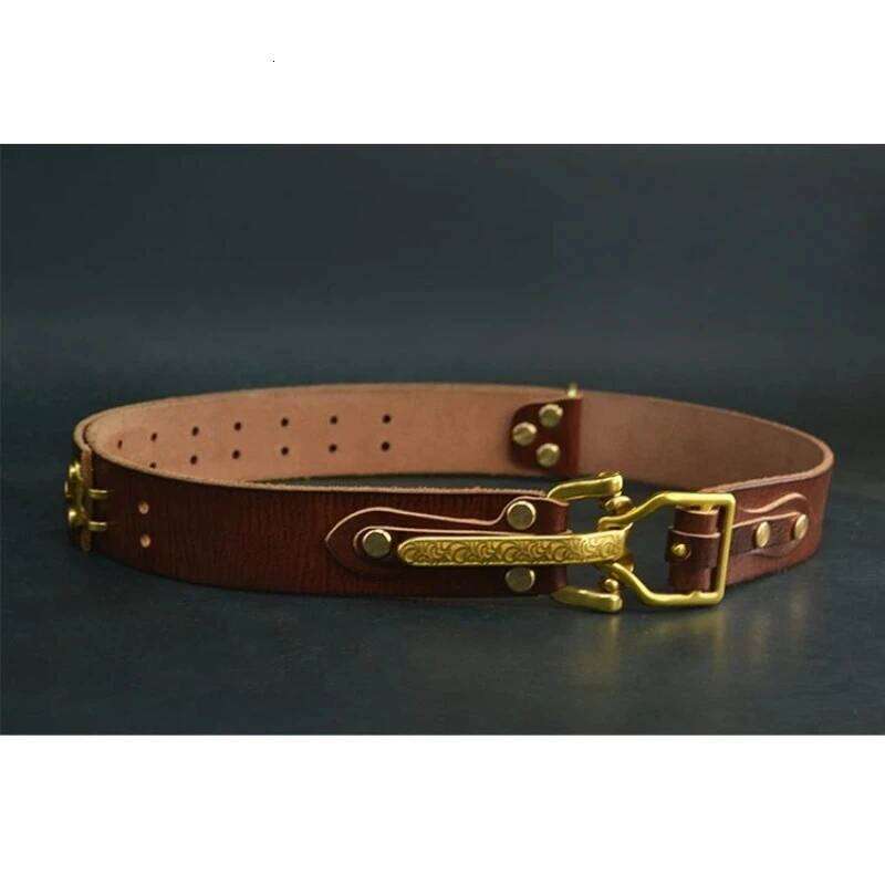 Handmade Pure Cowhide Littleton Cavalry Genuine Leather Belt, Personalized Vintage Brass Buckle Cowskin Knight Belts Z260226