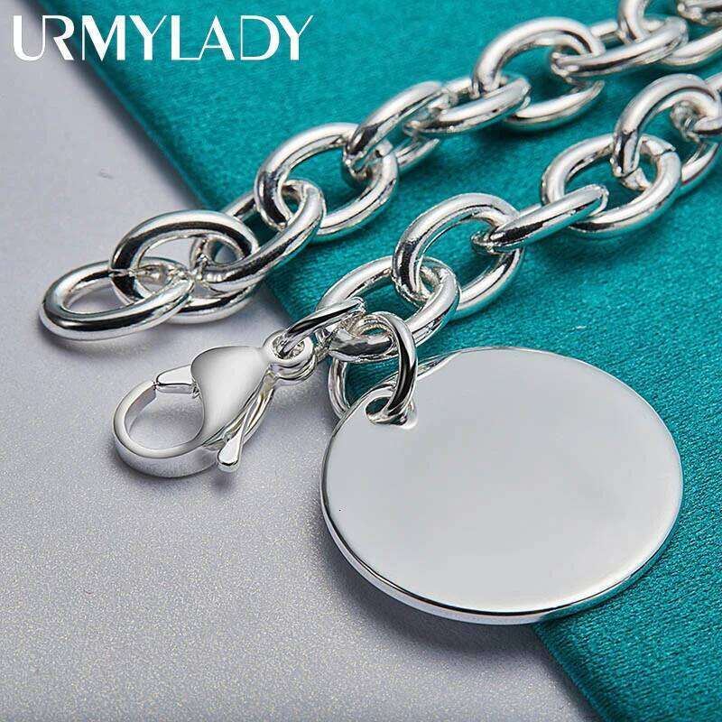 URMYLADY 925 Sterling Silver Smooth Round Brand Pendant Bracelet For Women Wedding Party Fashion Charm Jewelry Z260313