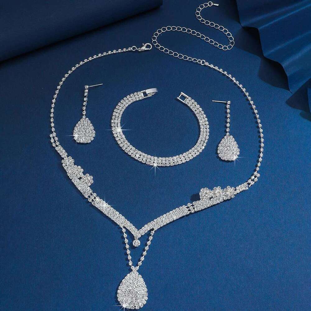 Women's Fashion Design Water Drop Necklace Earrings Bracelet Jewelry Set Wedding Banquet Party Holiday Gift Z260313