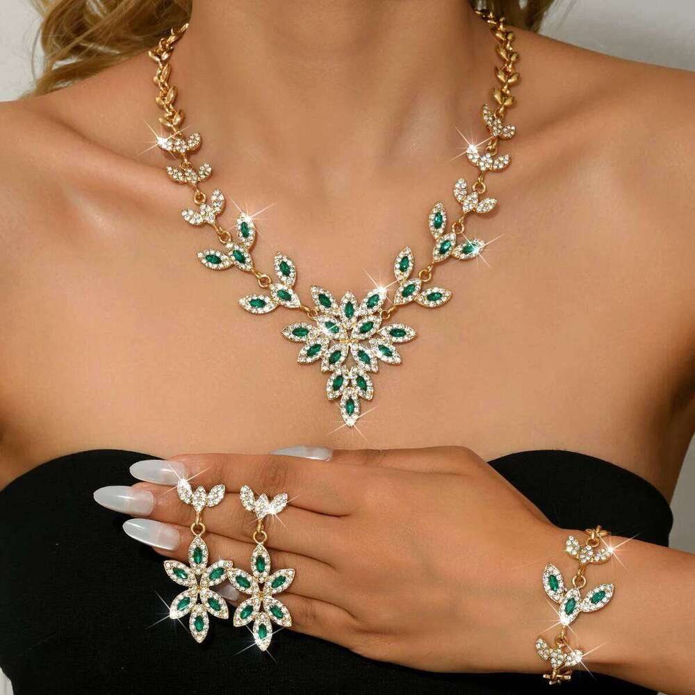 European and American jewelry necklace earrings bracelet three piece set high-end wedding dress versatile accessories Z260313