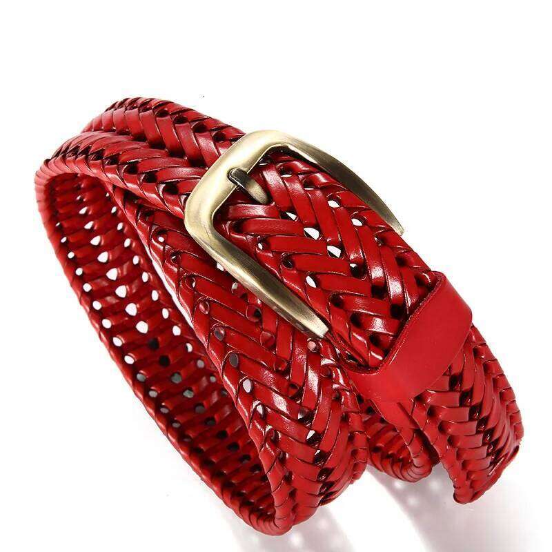 Women Braided for Men's Woven Belt Luxury Genuine Leather Cow Straps Hand Knitted Men red Jeans Girdle Male Belts Z260226