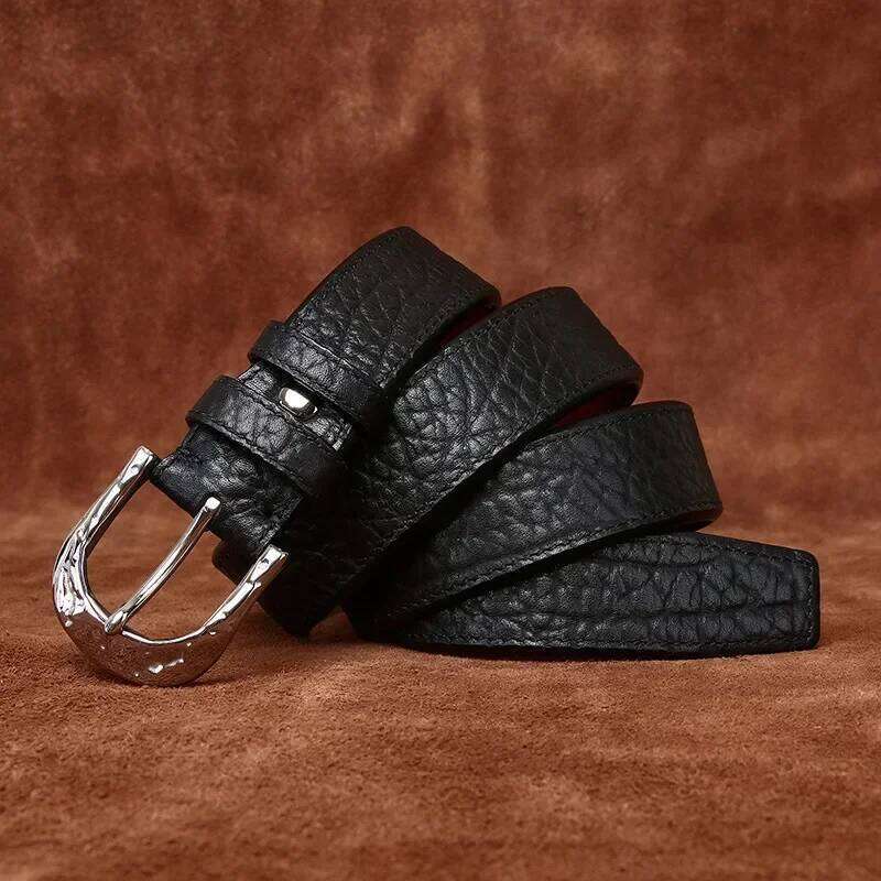100% Genuine Leather 3.8cm Pure Cowskin Men Belt High Quality Stainless Steel Buckle Strap Male Jeans Luxury Belts Man Z260226