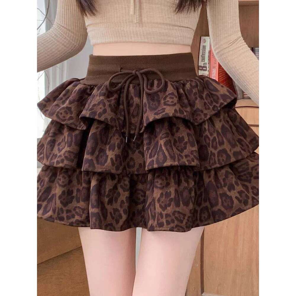 Brown Suede Layered Mini Women 2025 High Waisted A-Line Short Skirt, Coquette Skirt for Fall Winter Z260314