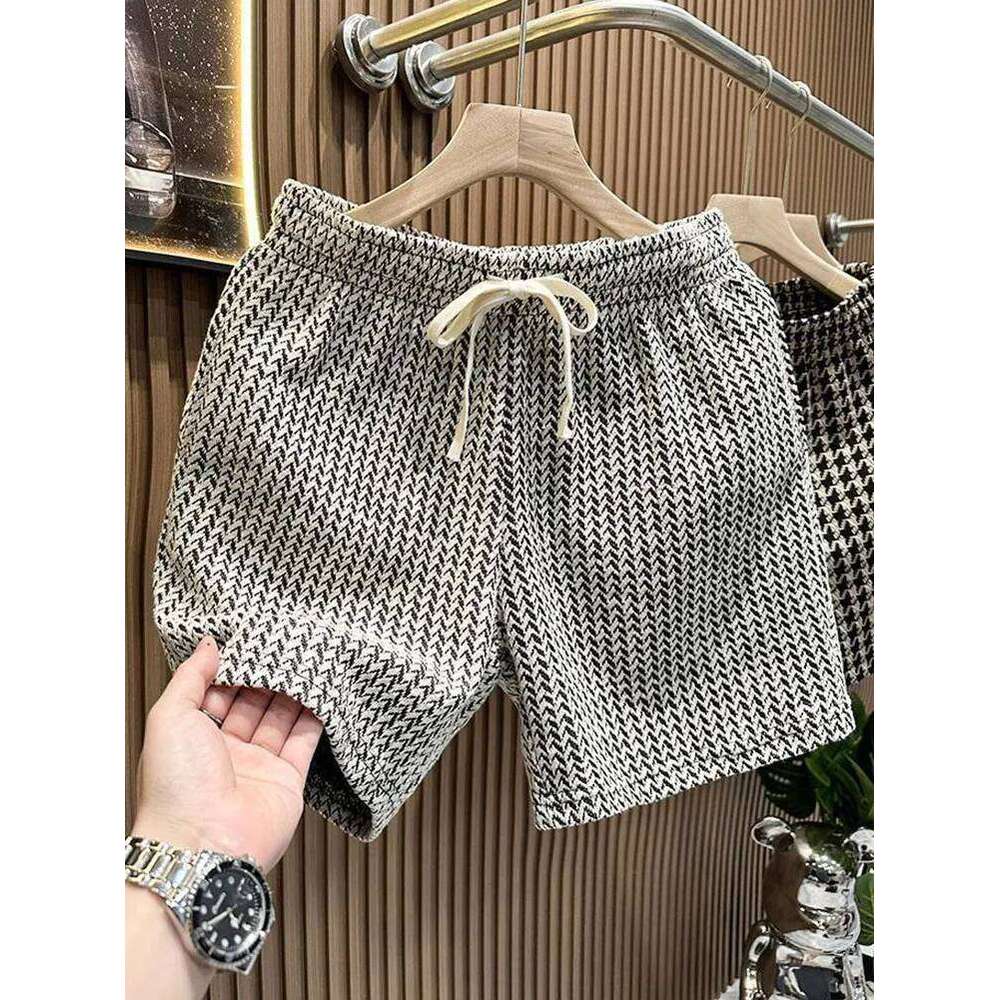 Houndstooth Casual Plaid Men Sport Loose Wide leg Gym Running Beach Baggy Board Cargo Shorts Male Z260314