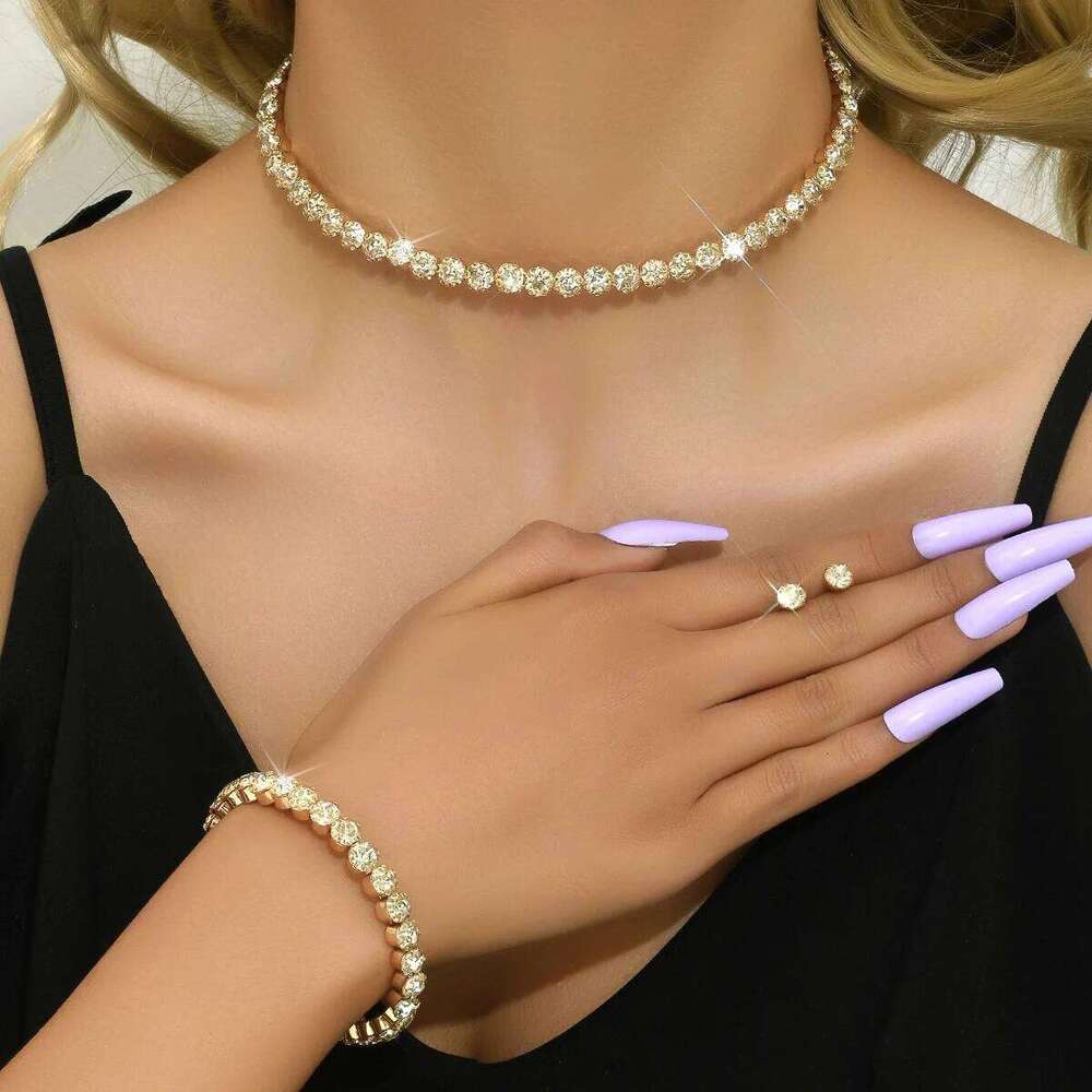 4 pieces of women's fashionable minimalist necklaces with earrings, bracelets, jewelry sets, banquet and party accessories Z260313