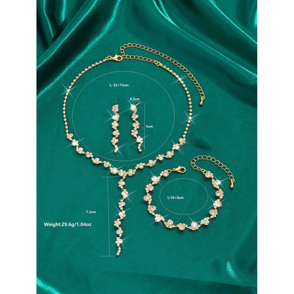 4 pieces of women's European and American fashion jewelry set, rhinestone necklace, bracelet, earrings, bride's wedding dress ac Z260313