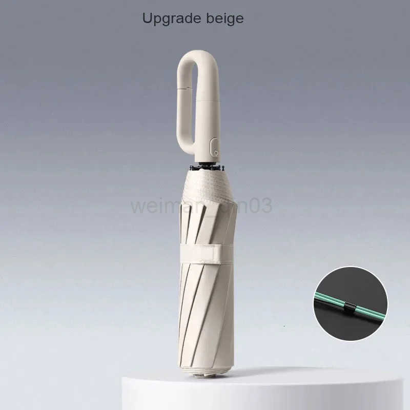 Windproof Outdoor Carabiner Umbrella Auto-Fold Reinforced Frame Bag-Able Wind UV Protection H260314