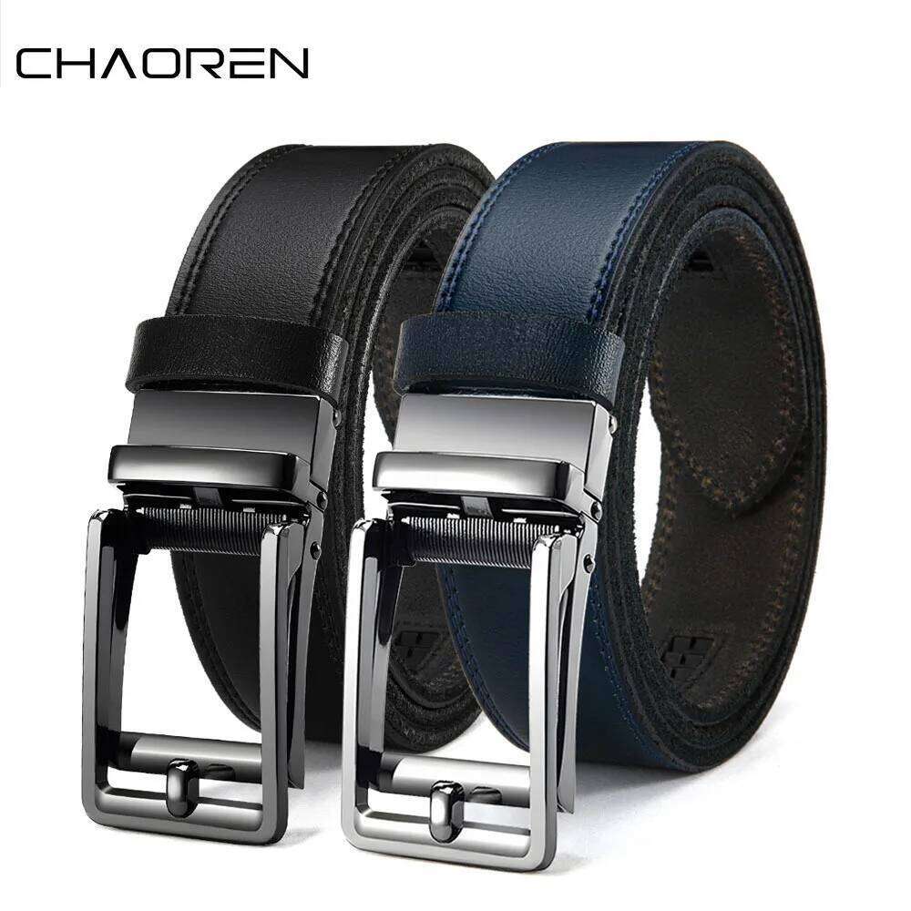 CHAOREN Men's Leather Belt Letter Print Luxury Classic Buckle Business Cowboy Vintage Waistband Alloy Belts Z260226