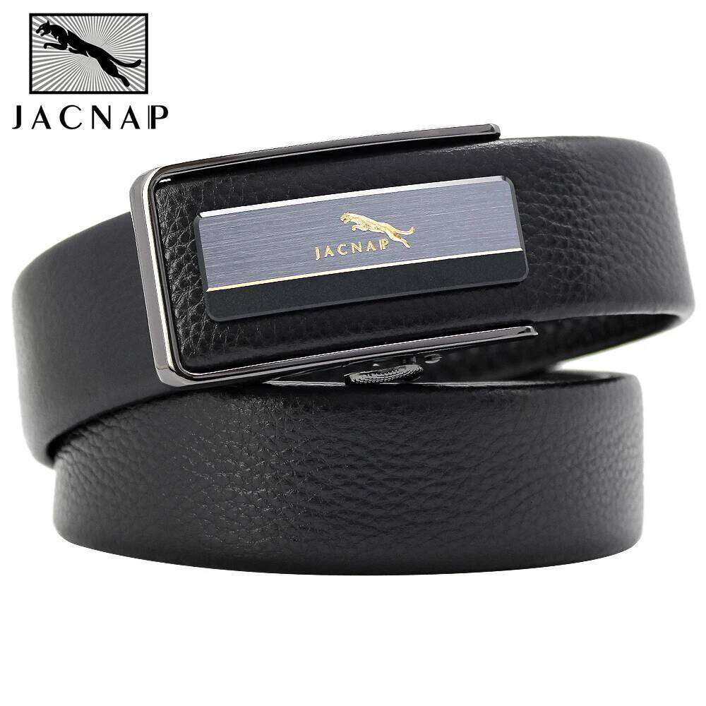 JACNAIP Ratchet Leather Belts for Men Automatic Adjustable Wear-Resistant Inside Wear Metal Buckle Mens Belt Strap 3.5CM Z260226