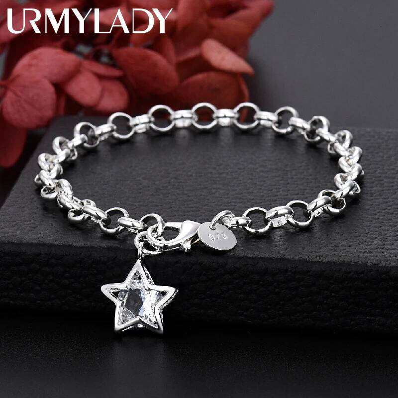 Classic 925 Sterling Silver Shining Crystal Star Bracelets for women Fashion original party wedding Jewelry gifts Z260313