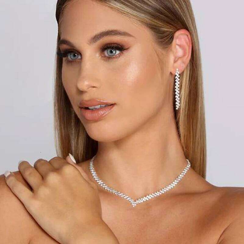 StoneFans Wedding Lozenge Step Style Rhinestone Necklace Earrings Set For Women Jewelry Choker Tassel Earring Bridal Gift Party Z260313
