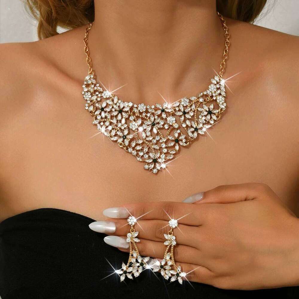 European and American popular retro necklace women's 2-piece set, leaf flower personalized fashion jewelry accessories Z260313