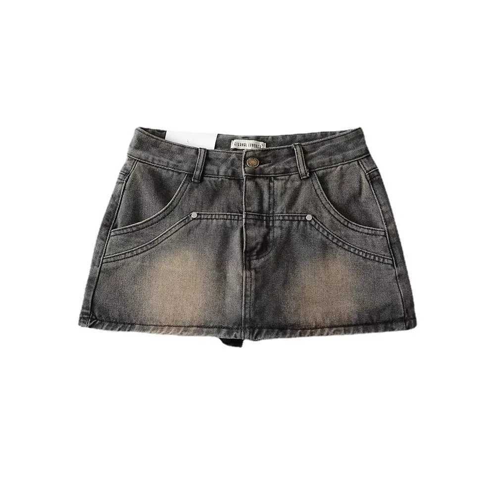 Skirts for Women Sexy Slim Solid Colour Pockets Spliced 2024 Summer Casual Femme High Waist Wrap Hip Mini Short Denim Skirt M260314