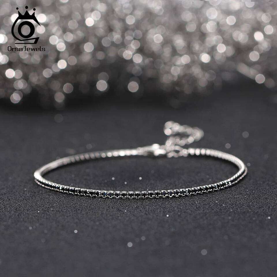 ORSA JEWELS Authentic 925 Sterling Silver Tennis Fashion Black&Pink&Blue 4A Zirconia Bracelet Jewelry for Women SB190 Z260313
