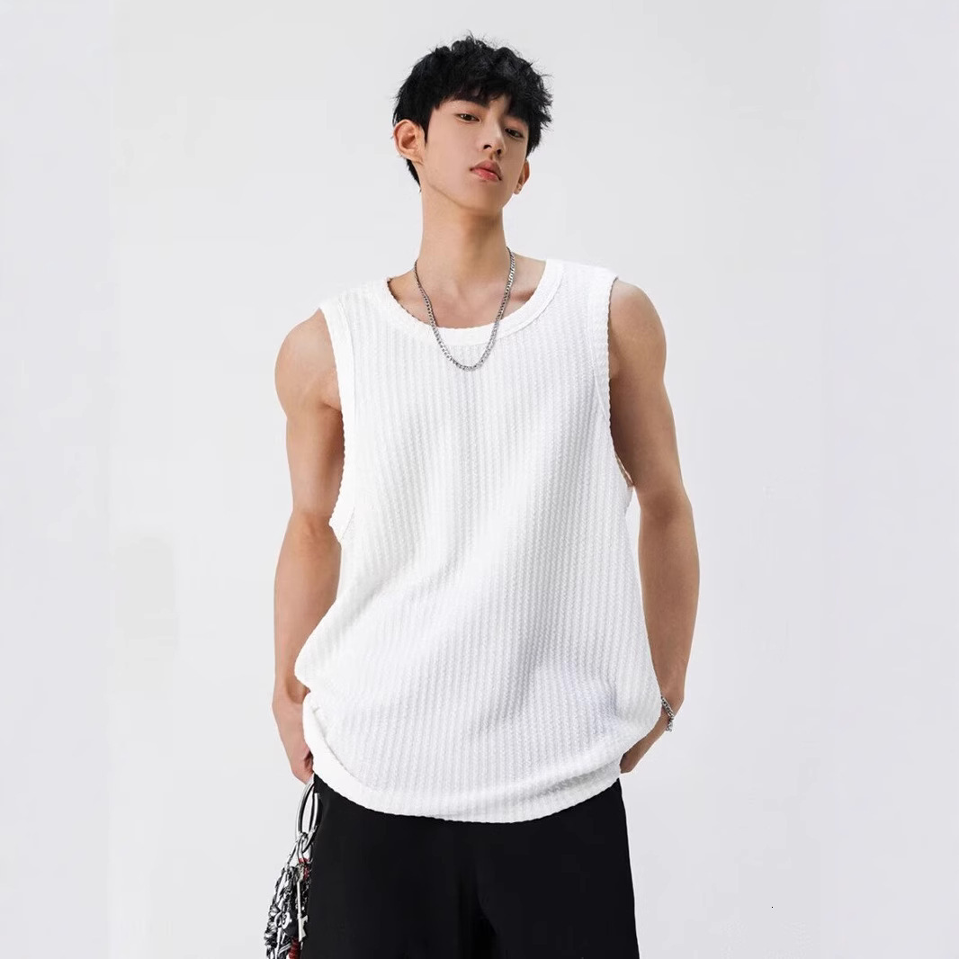 Casual Trendy Inner Designer Hoodie Shirt Summer New American Style Loose Designer T-shirt Breathable Sleeveless Vest Polo Men's Ribbed Solid Color Fitness Top