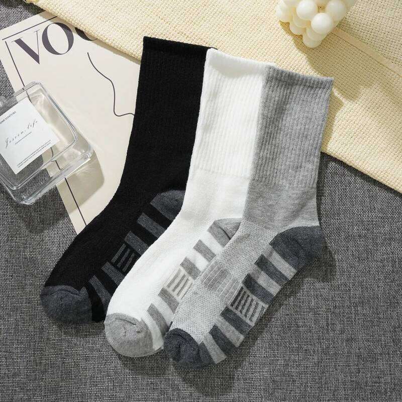 3 Pairs/Pack Men's Sports Casual Spring Autumn Breathable Middle Tube Socks Men Striped Trendy Cotton Blends Short Sock Z260314