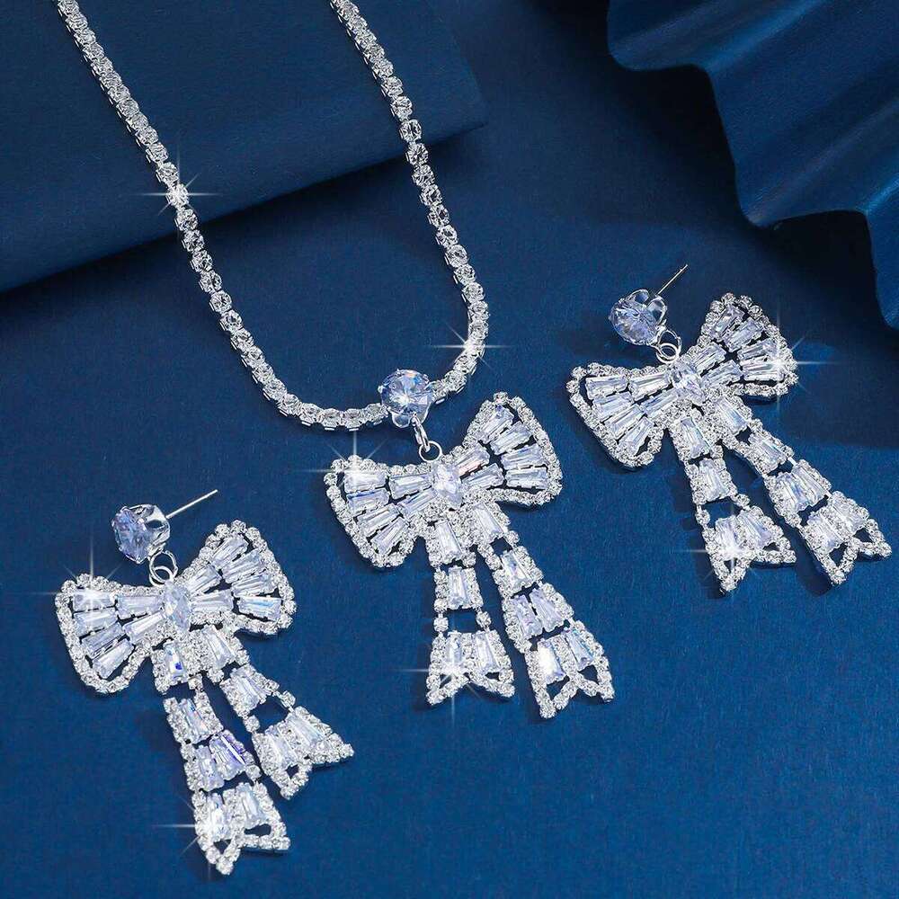 Women's fashionable zircon bow jewelry set, designed with light luxury style and high-end feel as a first accessory Z260313