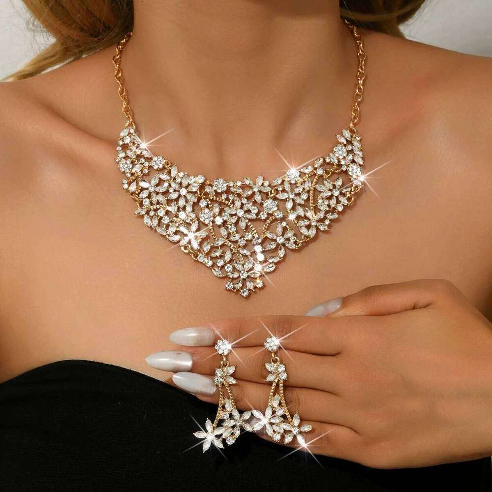European and American popular retro necklace women's 2-piece set, leaf flower personalized fashion jewelry accessories Z260313