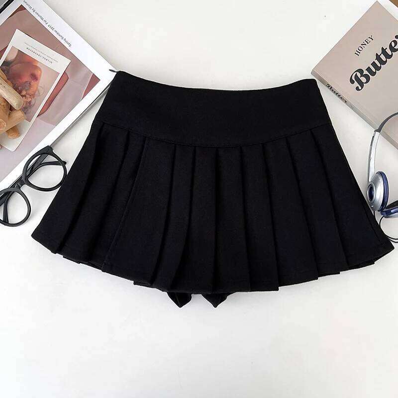 Women's Pleated Mini with Side Slit Built-in Shorts Low Rise Thick Wool Skirt Teen-girl Skort Autumn Winter Y2K Coquette Z260314