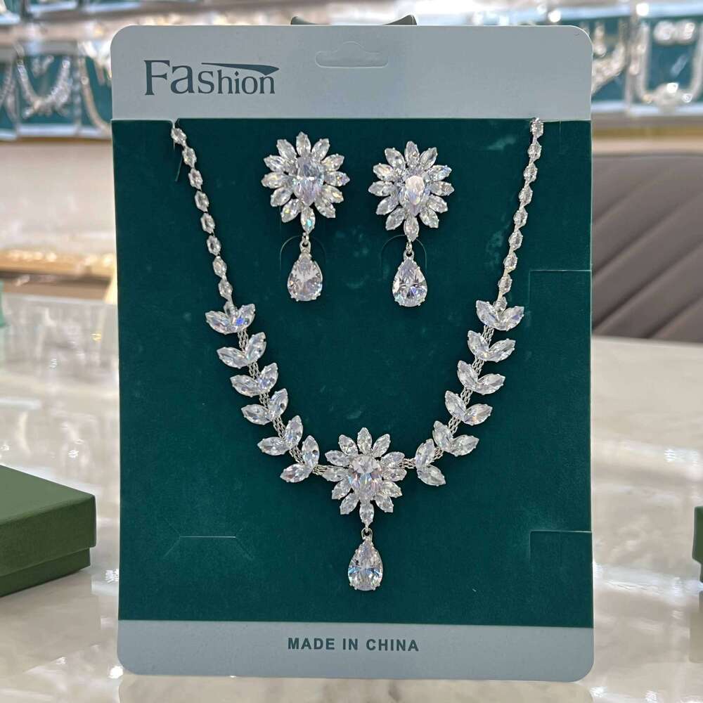 3PC Women's Fashion Zircon Water Drop Necklace Earrings Jewelry Set Light Luxury Wedding Party Festival Gift-8564 Z260313