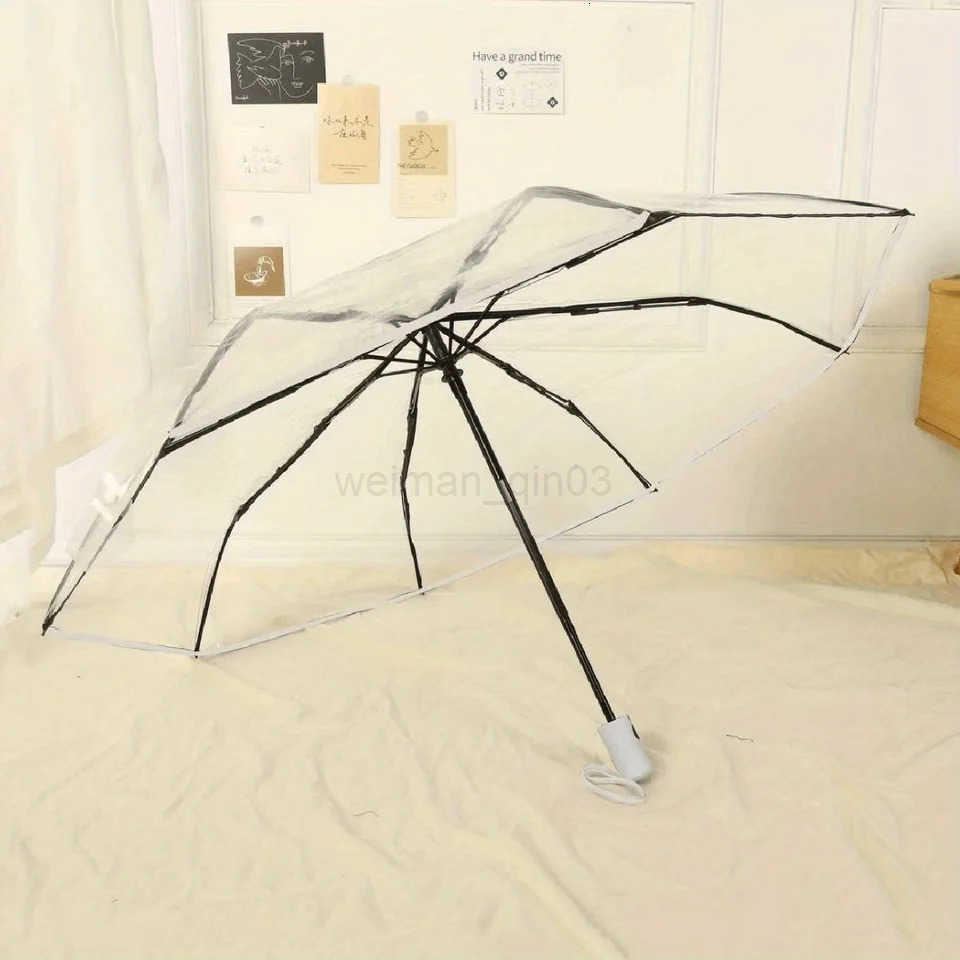 1pc-Transparent Umbrella Folding Automatic Open and Close Umbrella Mori Three-Fold Student Sunny Umbrella H260314