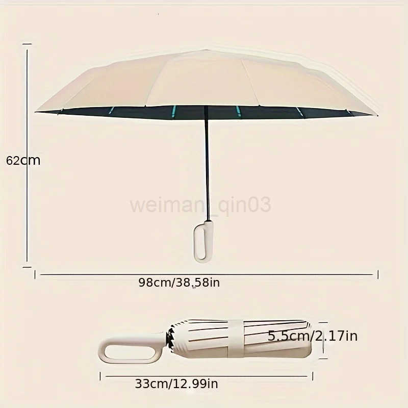 Automatic Folding Umbrella With D-style Non-slip Hook Handle Solid Color Casual Portable Lightweight Durable Umbrella H260314