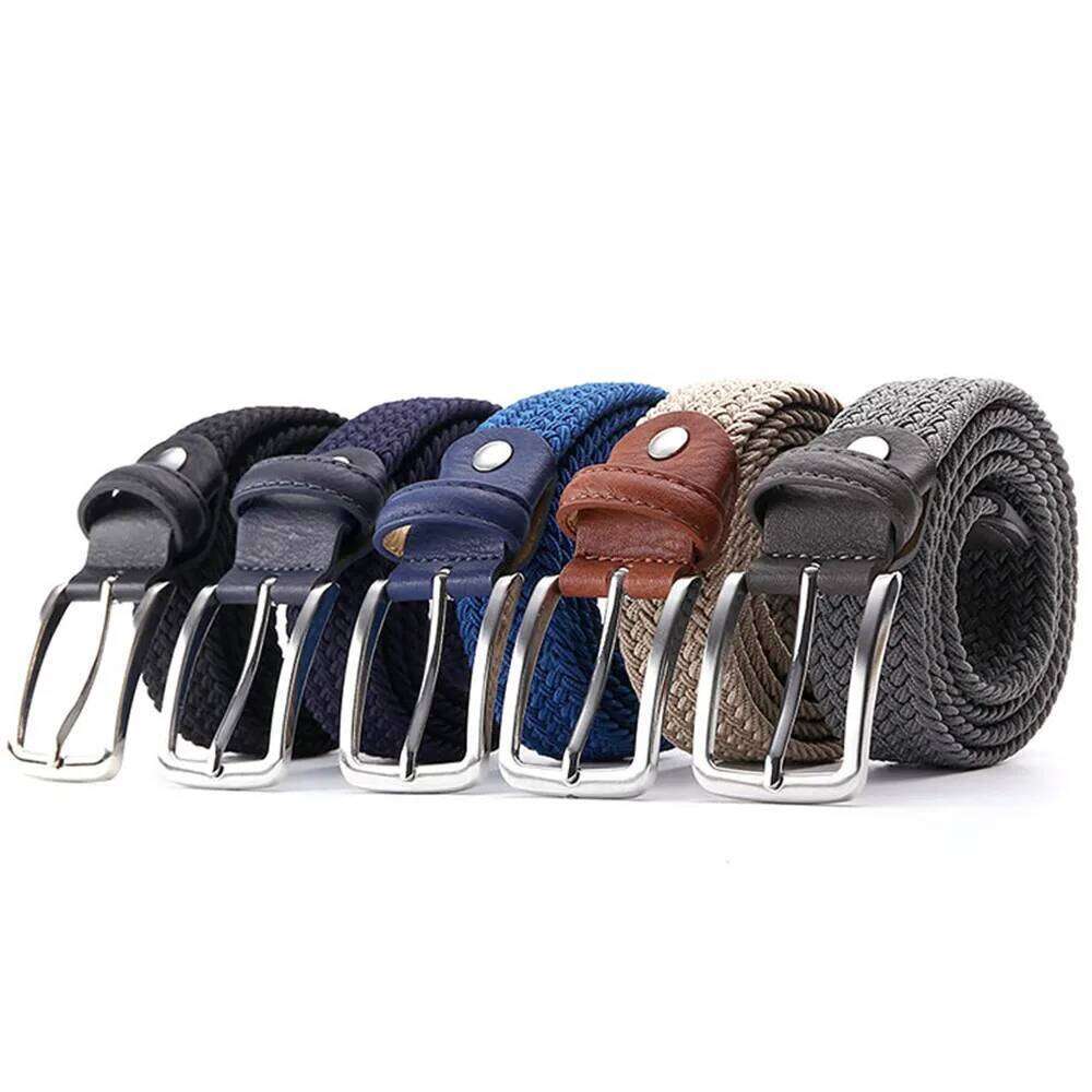 2020 New Design Men Belt Elastic Woven 3.3CM Wide Blue Black Brown Luxury Gift Girls Matching Jeans Accessories 90CM-135CM Z260226