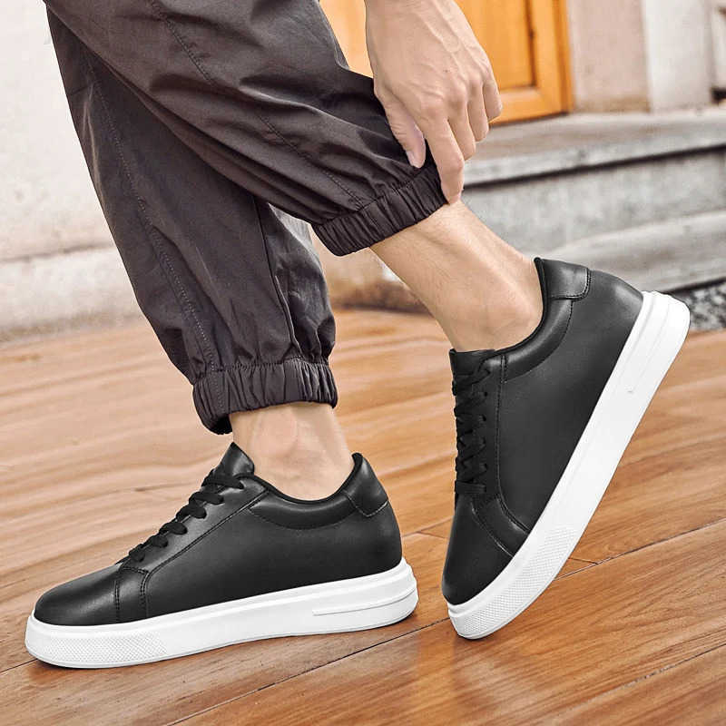New Mens Sneakers Elevator Shoes Heightening Height Increase Insole 6-10CM High Heels Shoes Leather Sport Shoes Men Shoes H260325