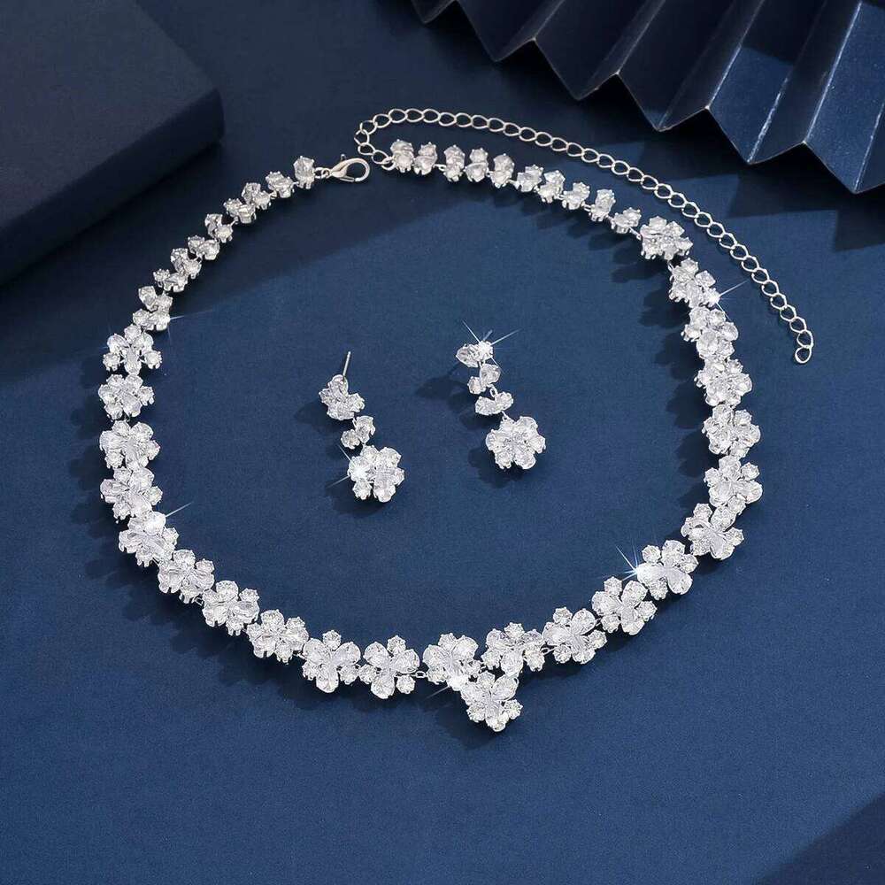 3PC Women's Fashion Zircon Series Silver Flower Necklace Earrings Jewelry Set Wedding Party Festival Gift-8569 Z260313