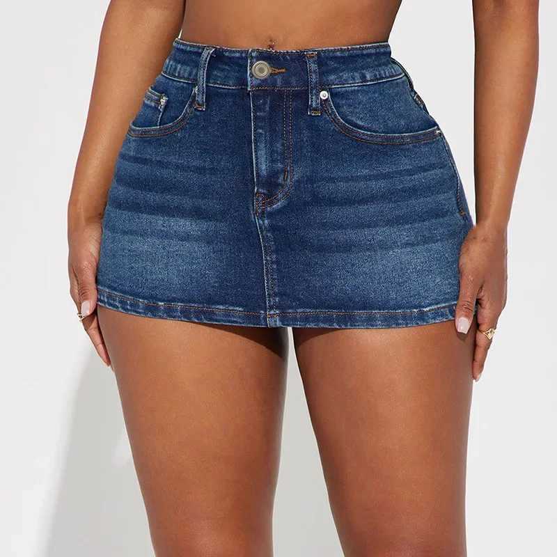 Mini Skirts Women Denim Summer 2025 Vintage Female Simple High Waist Pockets Sexy Streetwear Slim Fit Hip Wrap Short Skirt M260314