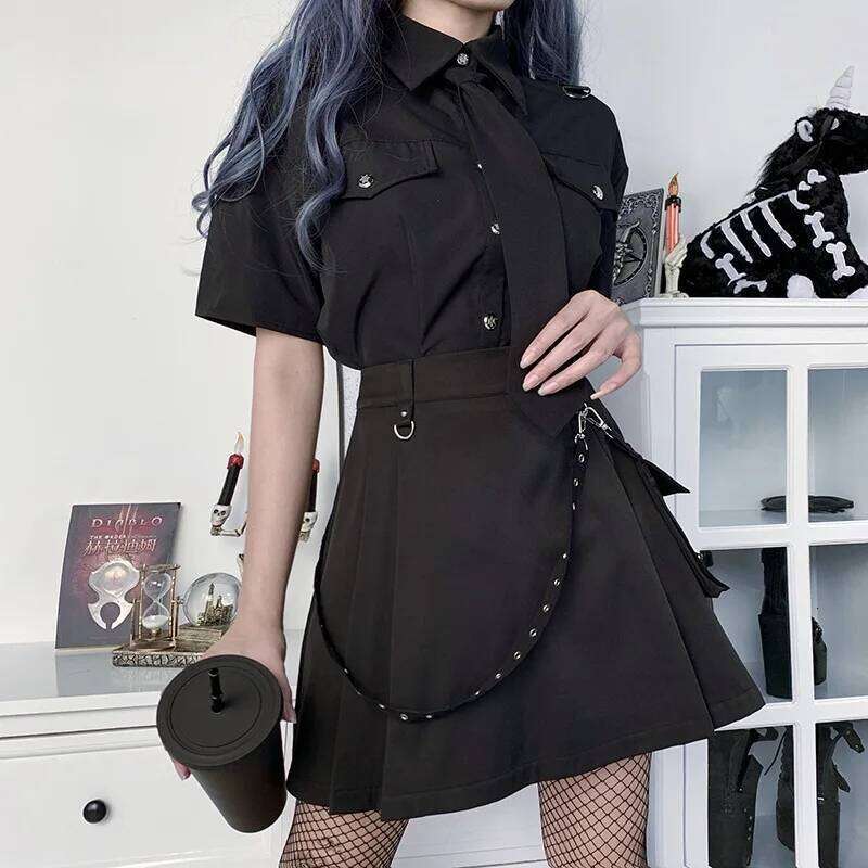 High Waist Skirts Harajuku Punk Gothic Women Sexy Patchwork Bandage Mini Female Streetwear Black Skirt Z260314