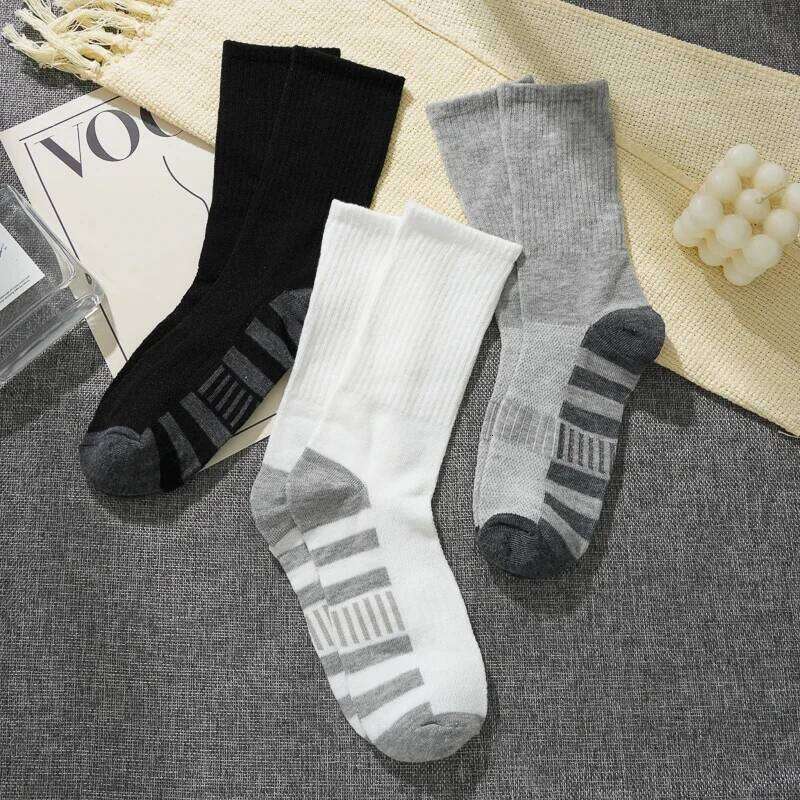 3 Pairs/Pack Men's Sports Casual Spring Autumn Breathable Middle Tube Socks Men Striped Trendy Cotton Blends Short Sock Z260314