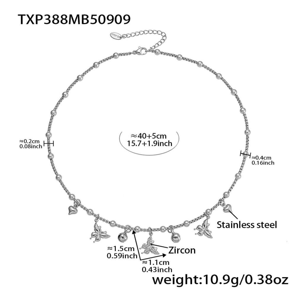 3D Butterfly Multi-heart Bead Chain Necklace Bracelet Stainless Steel Niche Design New Jewelry Set