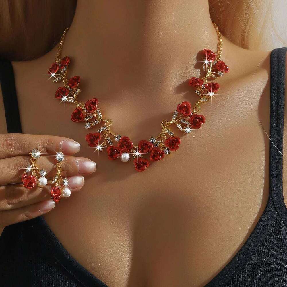 3PC Women's Fashion Romantic Flower Necklace Earrings Jewelry Set Suitable for Wedding, Party, Festival Gifts Z260313