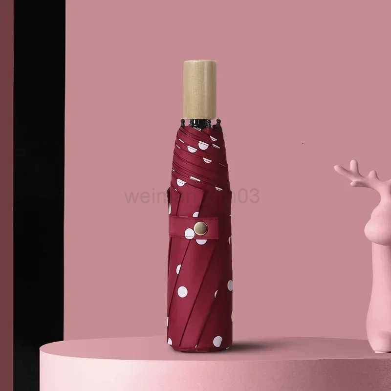 Retro Sun UV Umbrella for Women Black Glue UV UPF50 Protection Parasol Windproof Wooden Handle Folding Rain Umbrellas H260314