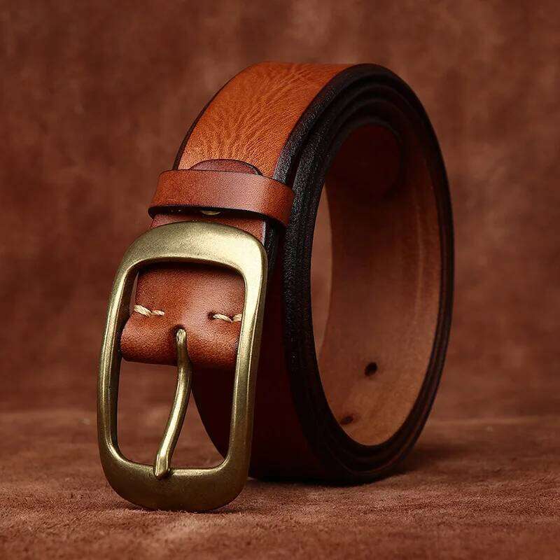 3.8 Width High Quality Pure Cowhide Thick Real Genuine Leather Men's Fashion Brass Buckle Luxury Brand Jeans Belts for Men Z260226
