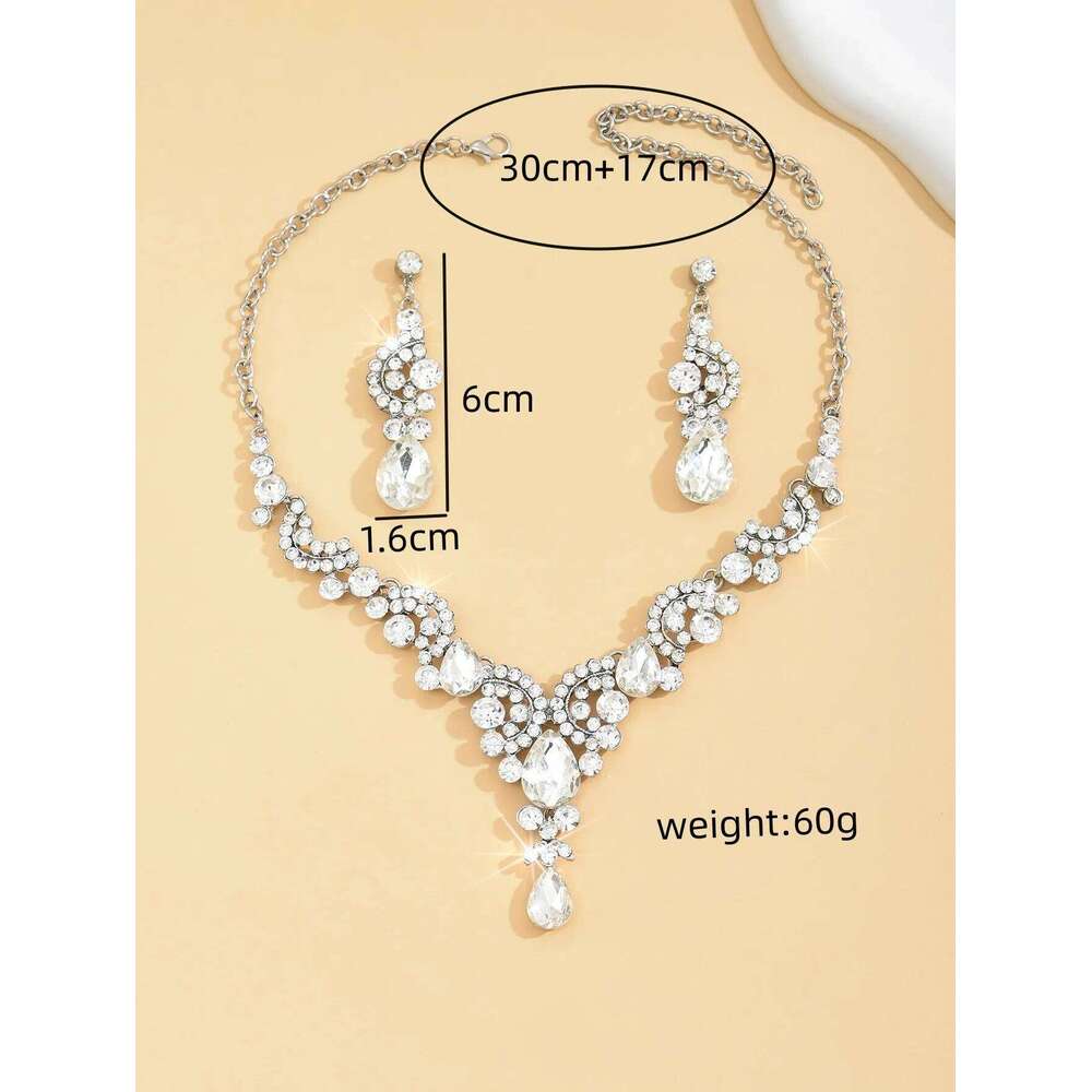 Ladies' Fashion Water Drop Luxury Crown Necklace Earrings Jewelry Set Wedding Party Festival Gift Z260313