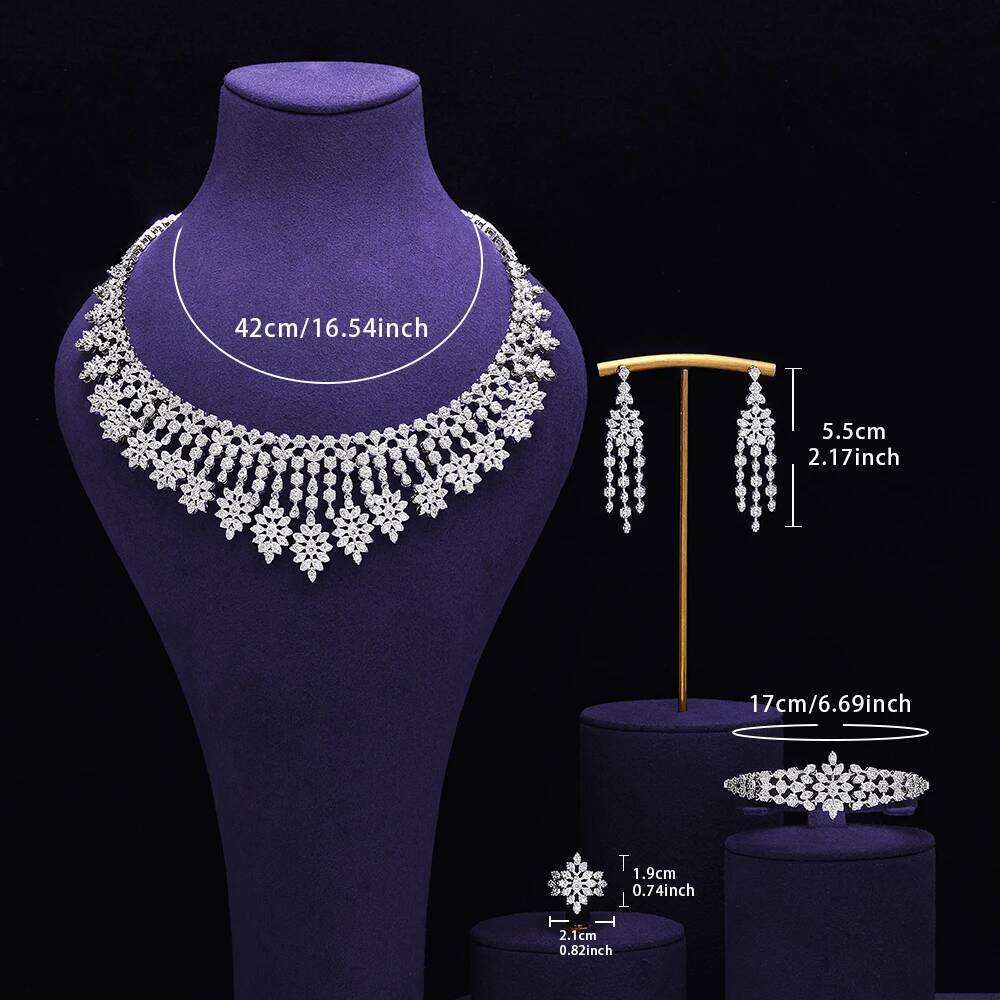 4pcs Dubai Cubic Zirconia Tassel Drop Big Chunky Wedding Bridal Necklace Luxury Jewelry Sets for Brides Party Z260313