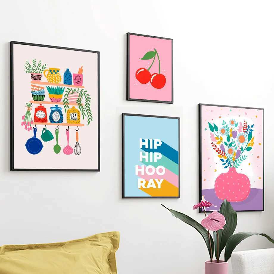 Colorful Flower Bottle Eyes Cherry Plant Wall Art Canvas Painting Nordic Posters And Prints Pictures for Living Room Home Decor D260314