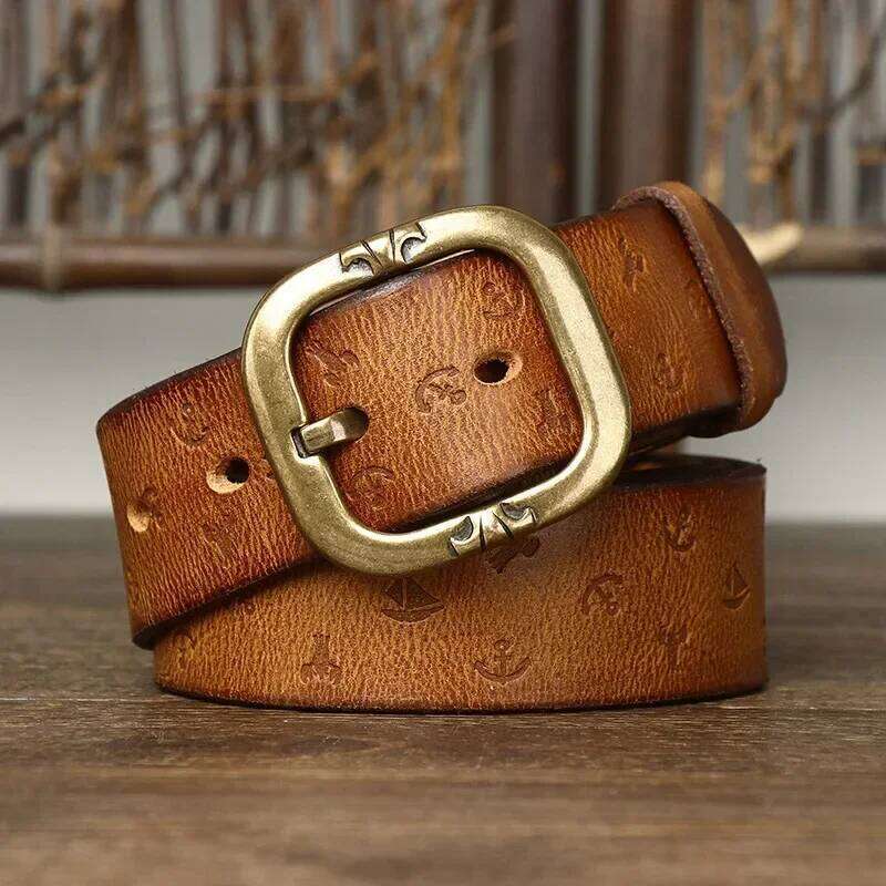 3.8CM Pure Cowhide High Quality Genuine Leather Belts for Men Embossing Strap Male Copper Buckle Luxury Jeans Cowboy Z260226