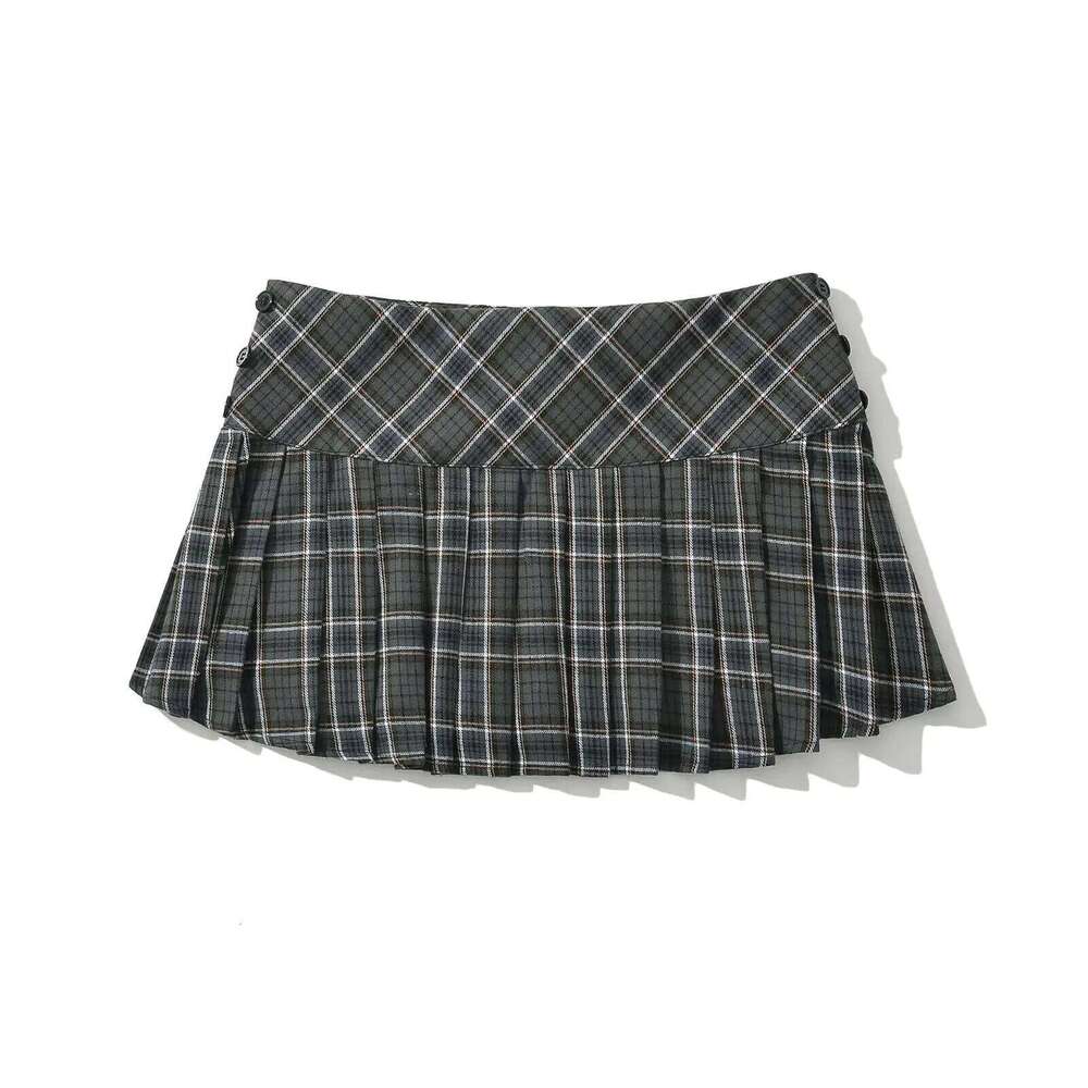 Summer Woman Vintage Korean For Women Y2k Pleated Plaid Low Waist Mini Skirts Preppy Style Z260314