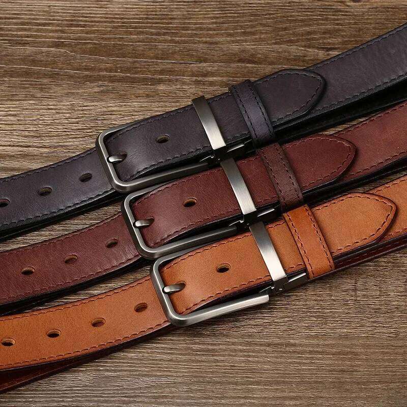 3.3CM Pure Cowhide Genuine Leather for Men's High Quality Jeans Pin Buckle Business Belts Cowboy Waistband Male Fashion Z260226