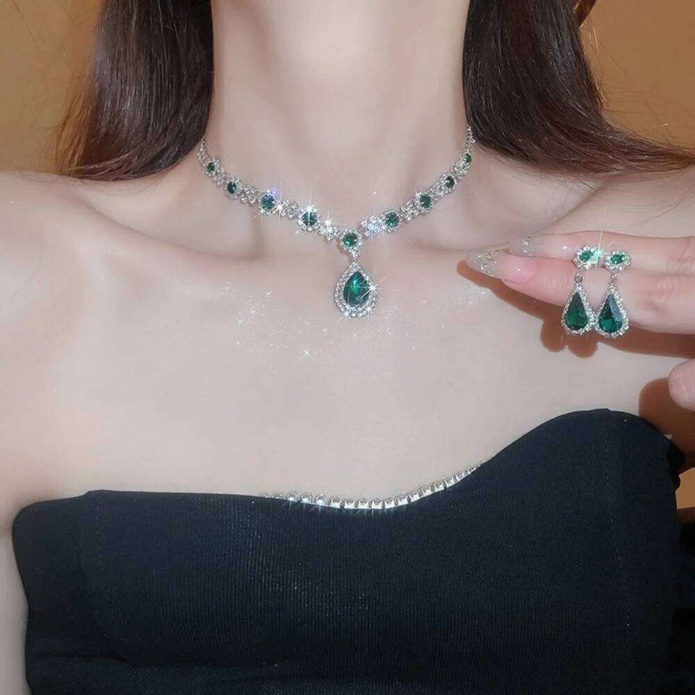 Luxury Crystal Zircon Choker Jewelry Set Vintage Wedding Party Necklace For Women Fashion Earrings Trendy Accessories Z260313
