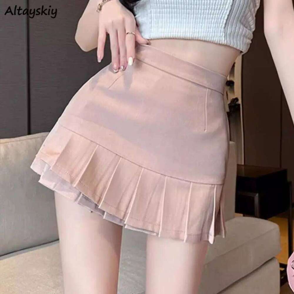Pleated Skirts Women Mini Asymmetrical Hip Wrapped A-line Summer Solid All-match High Waist Hot Girls Y2k Streetwear Ins Sexy Z260314