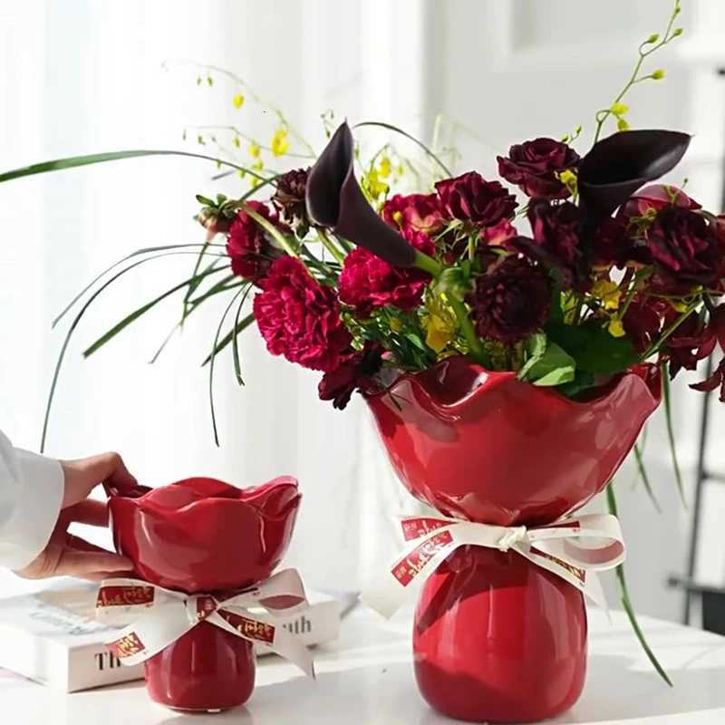 Light Luxury Ceramic Flower Vase Hydroponic Small Vase Wedding Decoration Ornament Living Room Study Room Home Decoration Y260314