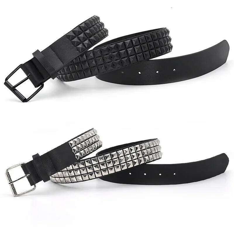 Fashion Rivet Men Women's Studded Belt Punk Rock With Pin Buckle Drop Shipping Black Z260226
