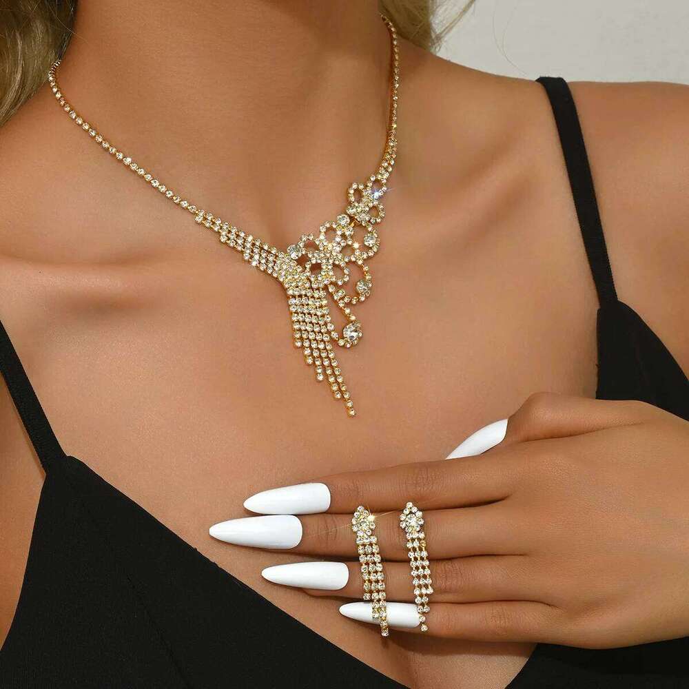 3PC Women's Fashion Flower Tassel Necklace Earrings Jewelry Set Suitable for Wedding, Party, Festival Gifts-8545 Z260313