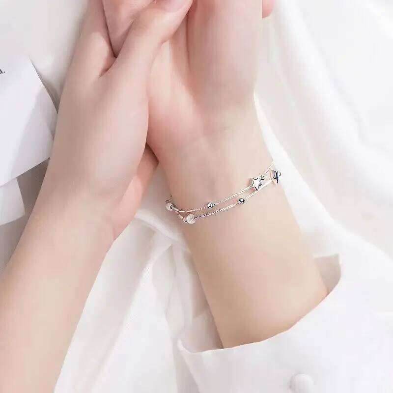 925 Sterling Silver Bead Chain For Women Korean Sweet Double Layer Beautiful Stars Bracelets Original Jewelry Gifts Z260313