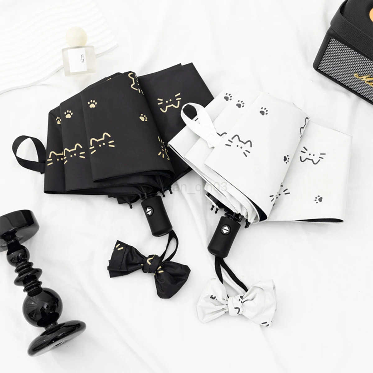 Healing Cat Umbrella Fully Automatic Travel Umbrella Womens Umbrella Sunshade Umbrella Portable Outdoor Waterproof Ultra Light H260314